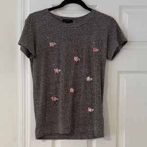 J. Crew Gray Short-Sleeve Tee with Multicolor Sequin Flamingo Motifs